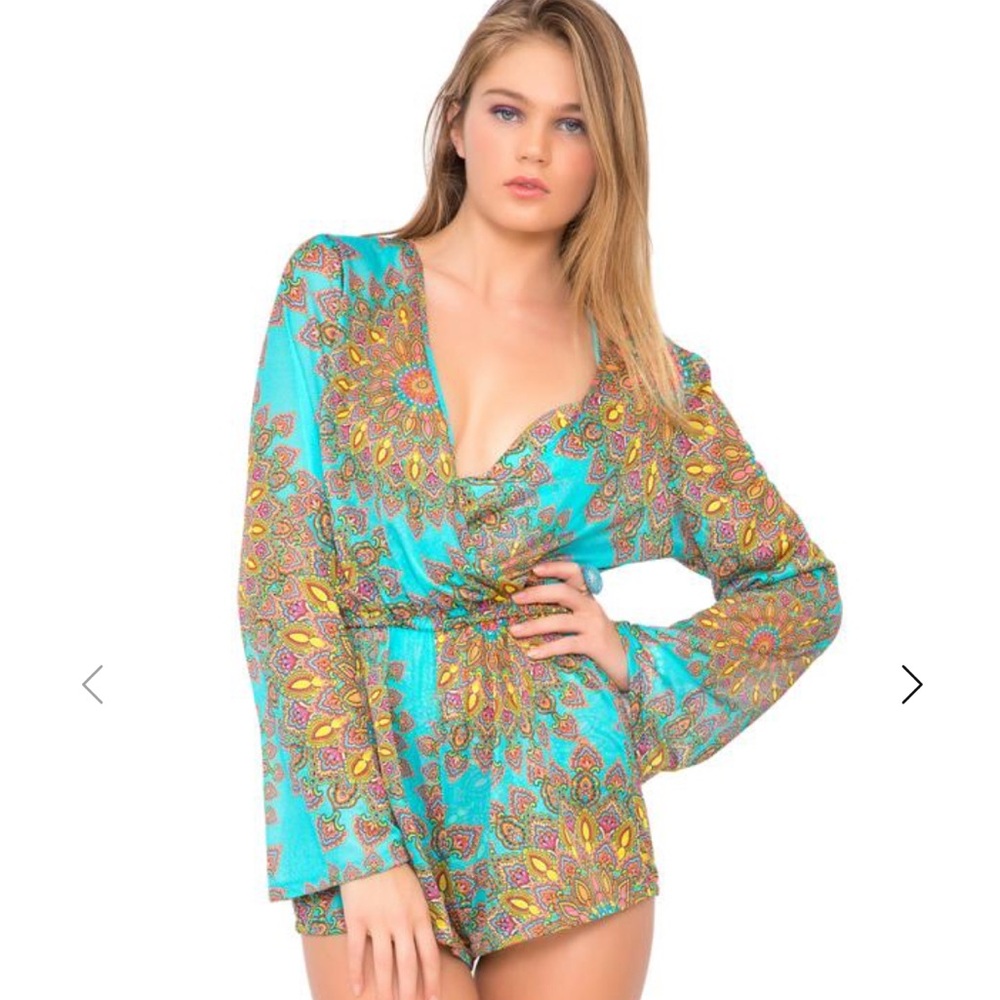 Luli Fama Turquoise and Yellow Swim Coverup